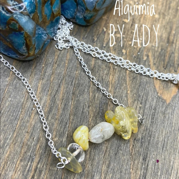 Citrine sterling silver stamped jeweled necklace balance bar